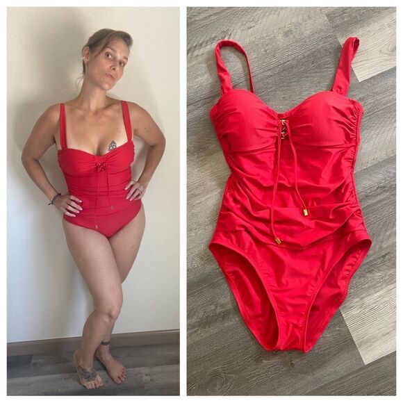 Bleu Rod Beattie Swimsuit Red Tie Front 6 One Piece - Picture 1 of 11